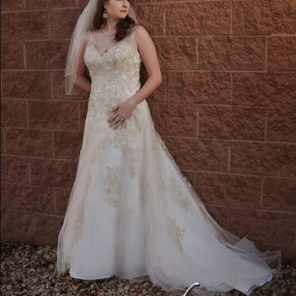 Ivory and Gold A Line Lace Wedding Dress